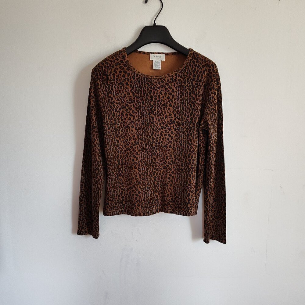 Ladies SZ S Jones Sport Black/Multi Animal Print Long-Sleeve T-Shirt